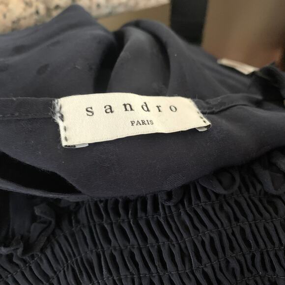 Sandro Claudia Shirred Polka Dot Mini Dress Marine (Please Read) - Picture 9 of 16